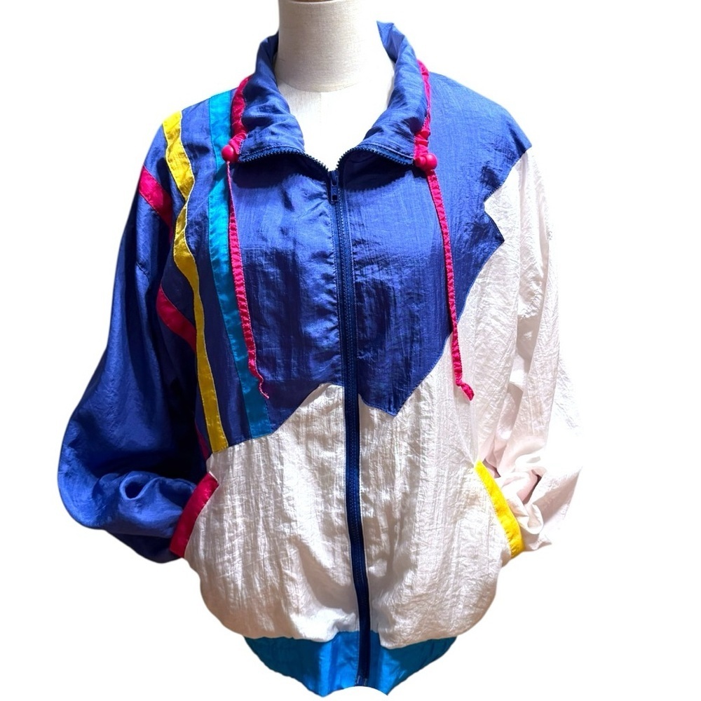 Vintage 80s Colorblock Windbreaker Jacket Large Blue Pink Neon Retro